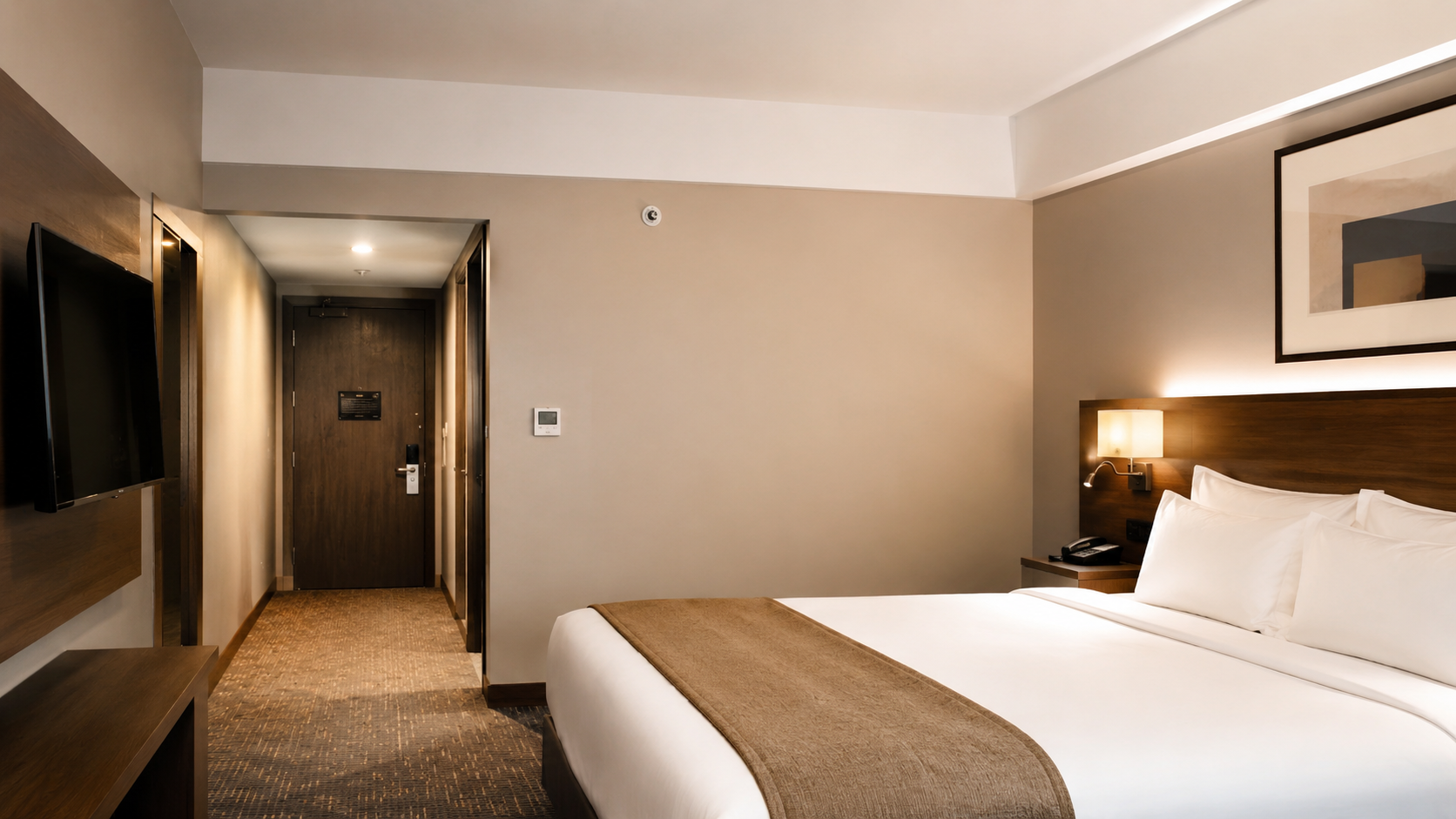 Quarto de hotel moderno com pintura interna renovada